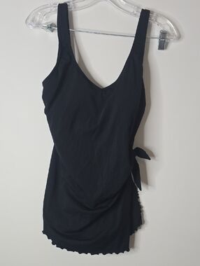 Vintage Plus Size Black Side-Tie Skort One Piece Bathing Suit